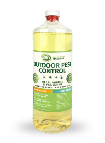 Mosquito Magician mint concentrate bottle ready for outdoor pest control.