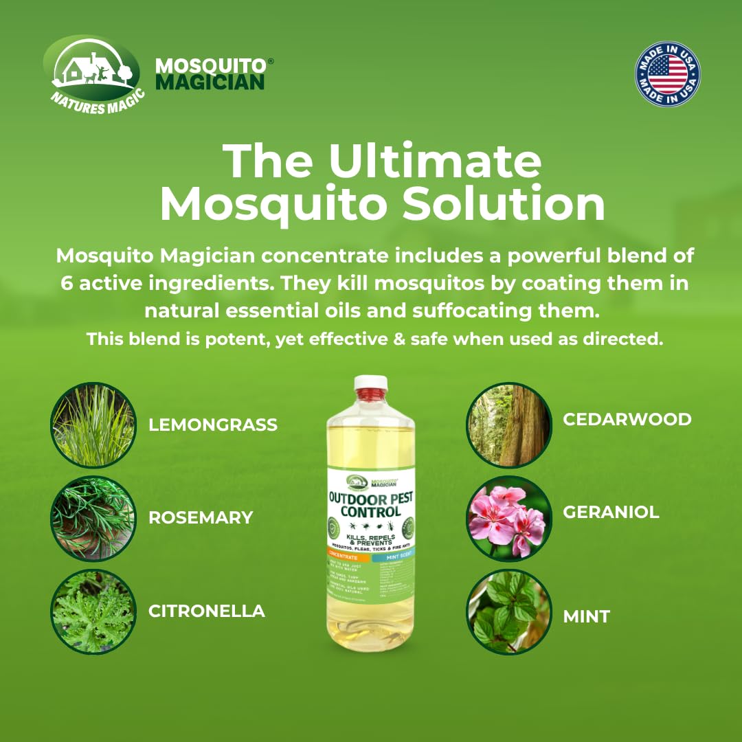 Mosquito Magician mint concentrate pump sprayer shows convenient application for lawns.