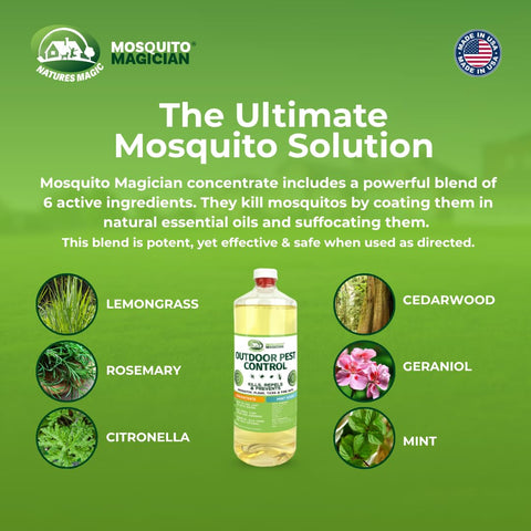 Mosquito Magician mint concentrate pump sprayer shows convenient application for lawns.
