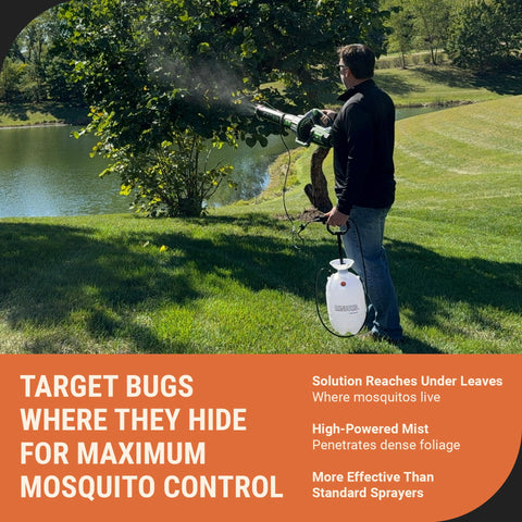 Mosquito Sniper System fogging attachment ready for lawn care.