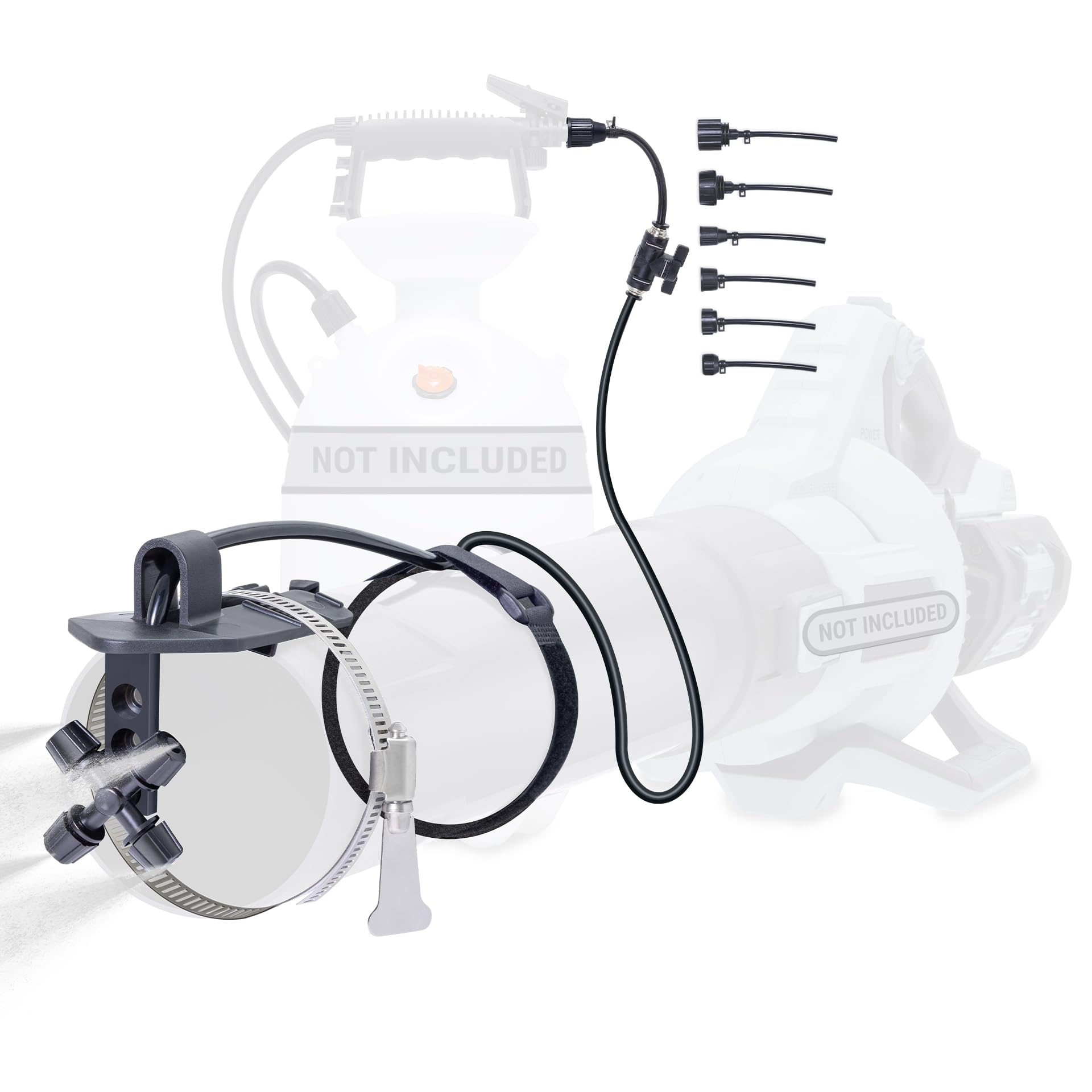 Mosquito Sniper System leaf blower mist attachment for quick, targeted pest control at home.