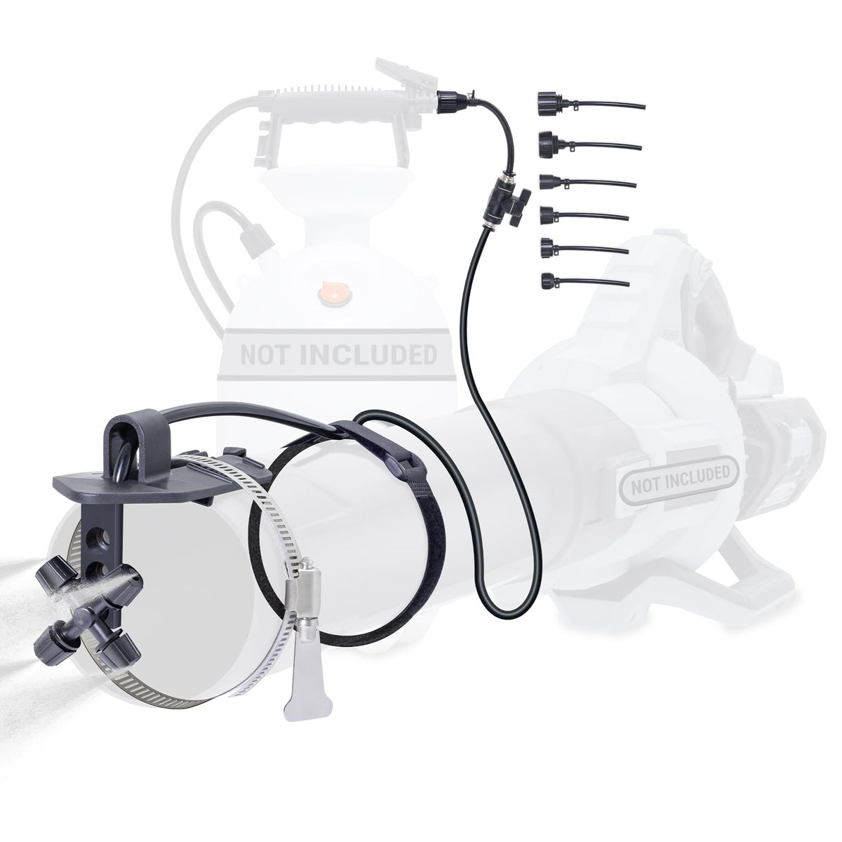 Mosquito Sniper System leaf blower mist attachment for quick, targeted pest control at home.