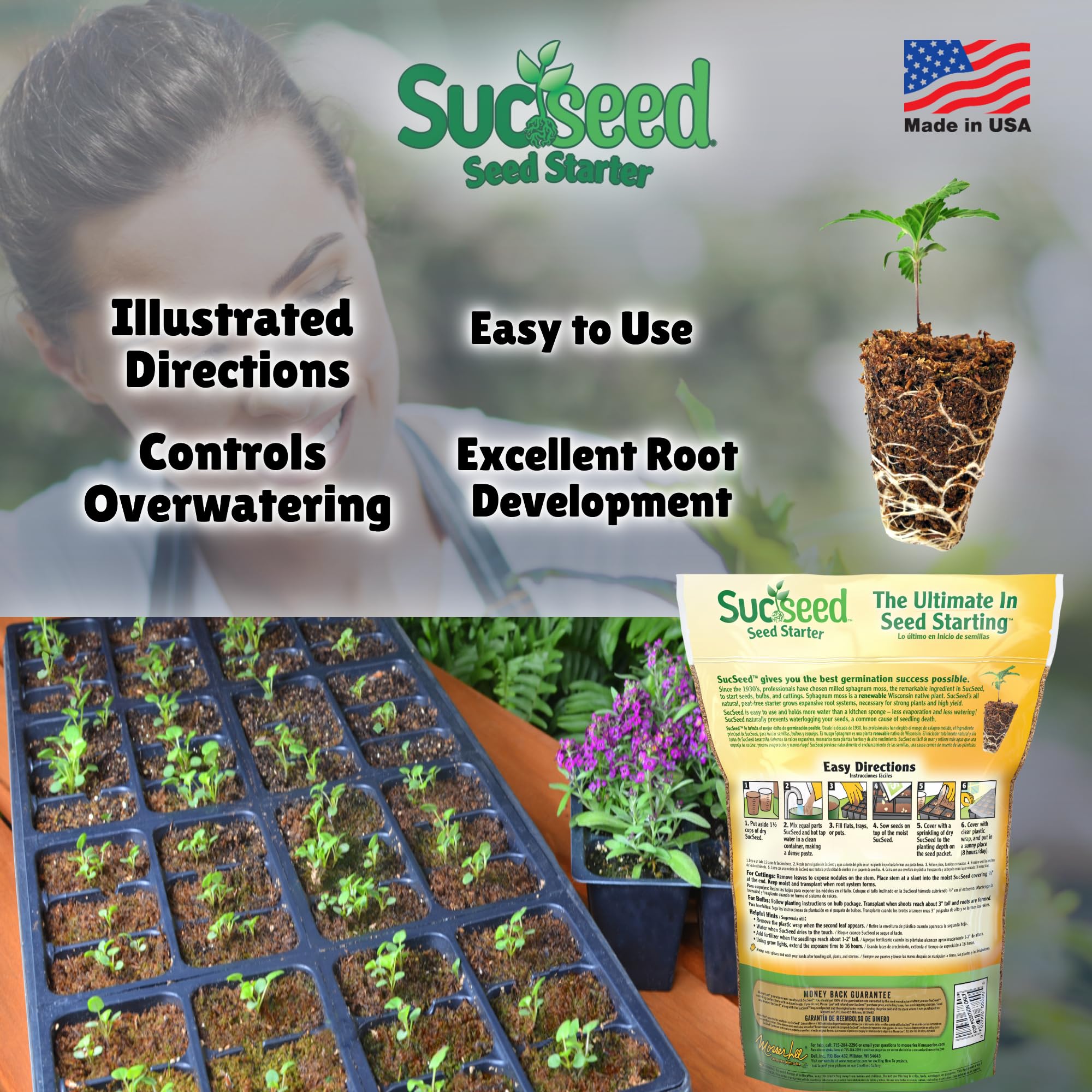 Mosser Lee SucSeed Premium Seed Starter uses sphagnum moss base for consistent moisture