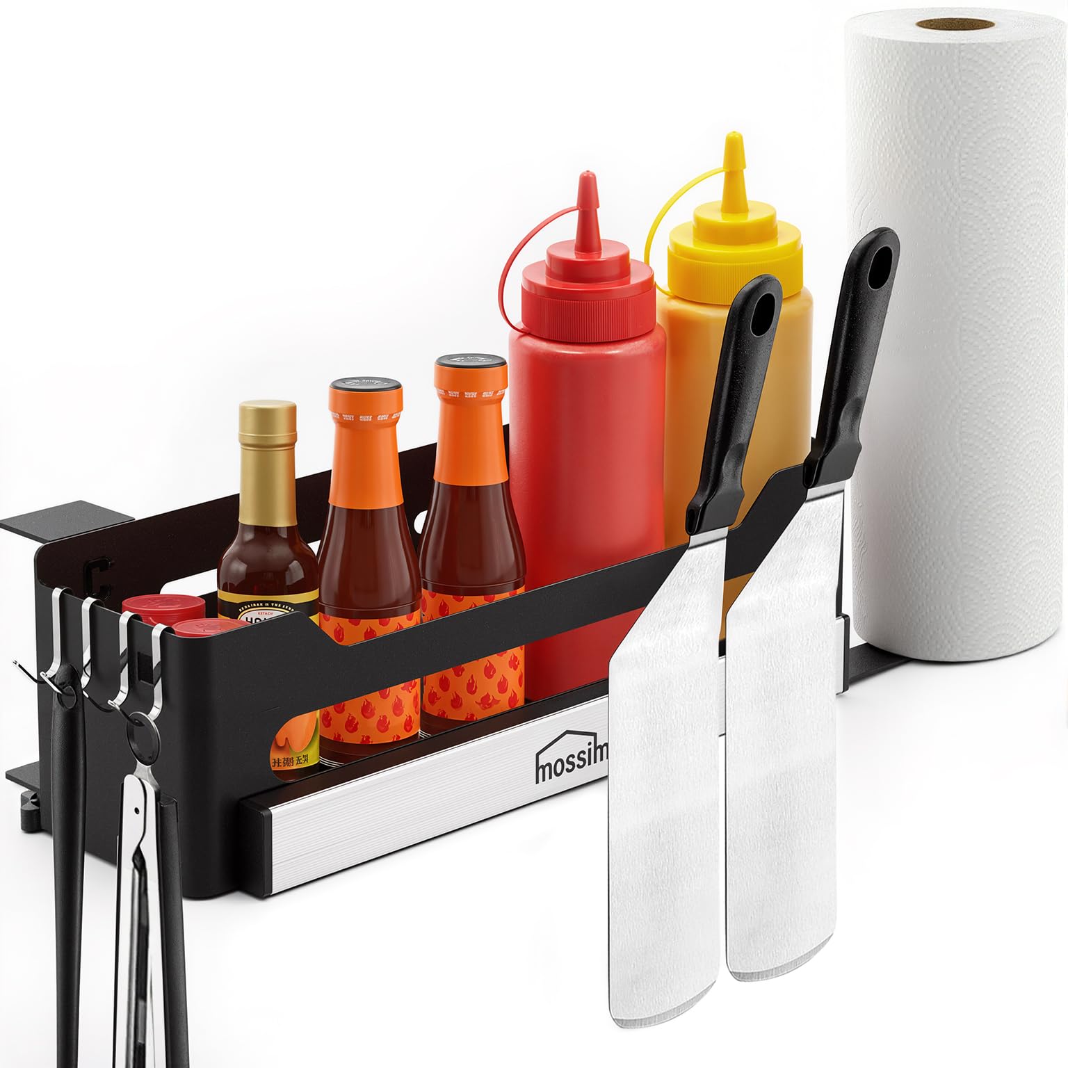 Mossime Griddle Caddy magnetic stripe keeps tools securely in reach while grilling