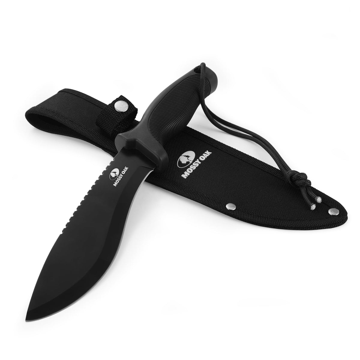 Mossy Oak 11.5-inch machete blade close-up highlighting a sharp edge for outdoor cutting