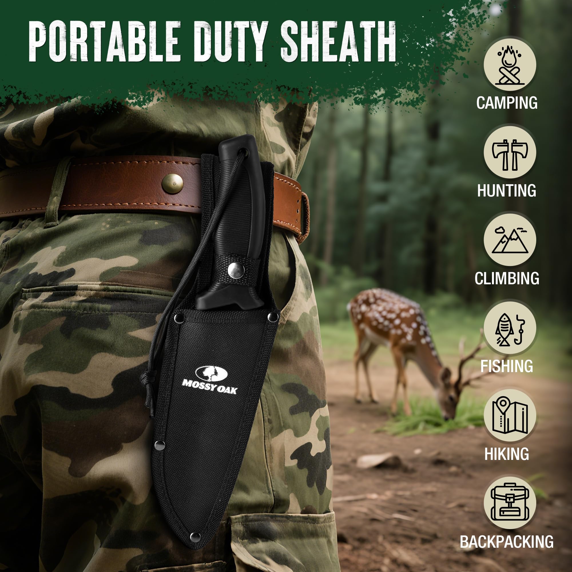 Mossy Oak ergonomic anti-slip handle provides secure grip in wet conditions
