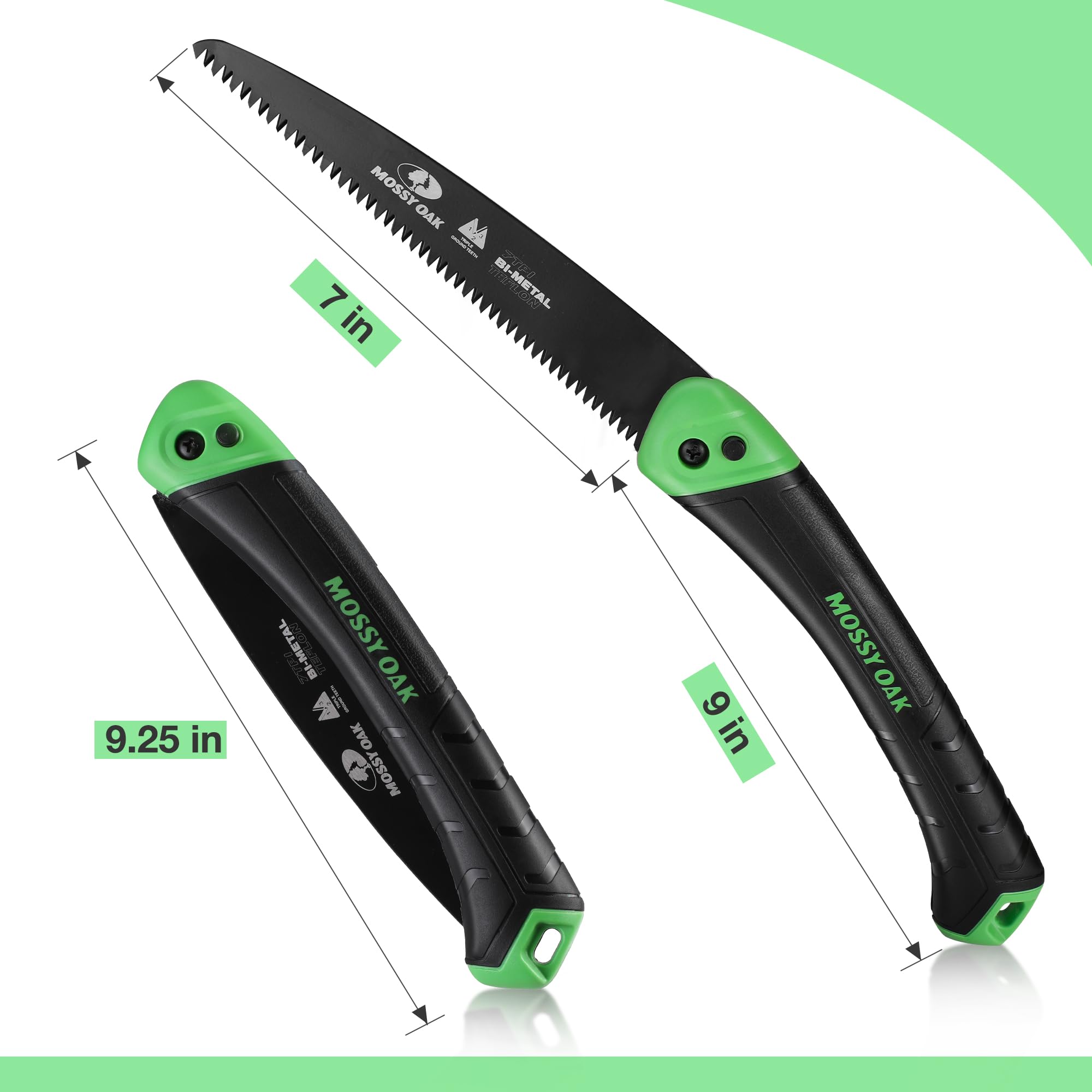 Mossy Oak folding saw with ergonomic, non-slip handle for better grip.