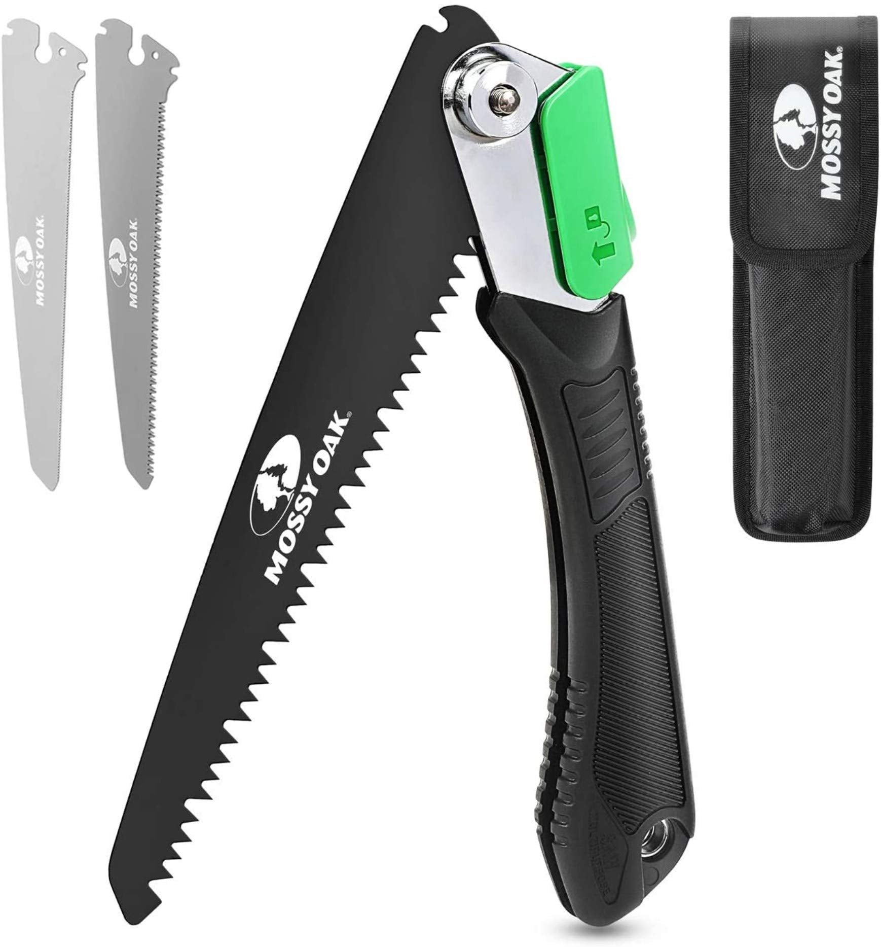 Mossy Oak folding saw with pruning blade for clean branch trimming on the trail