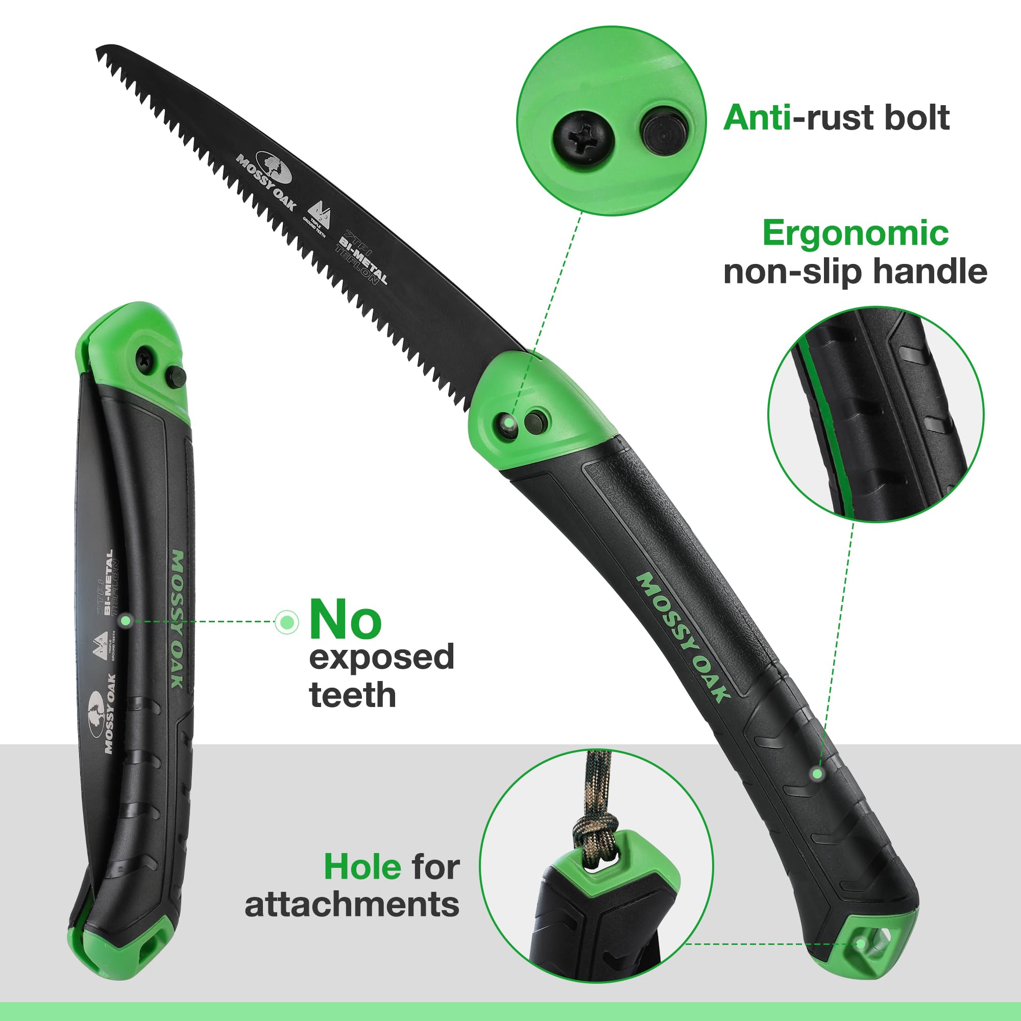 Mossy Oak folding saw includes a heavy-duty pouch for secure carry.