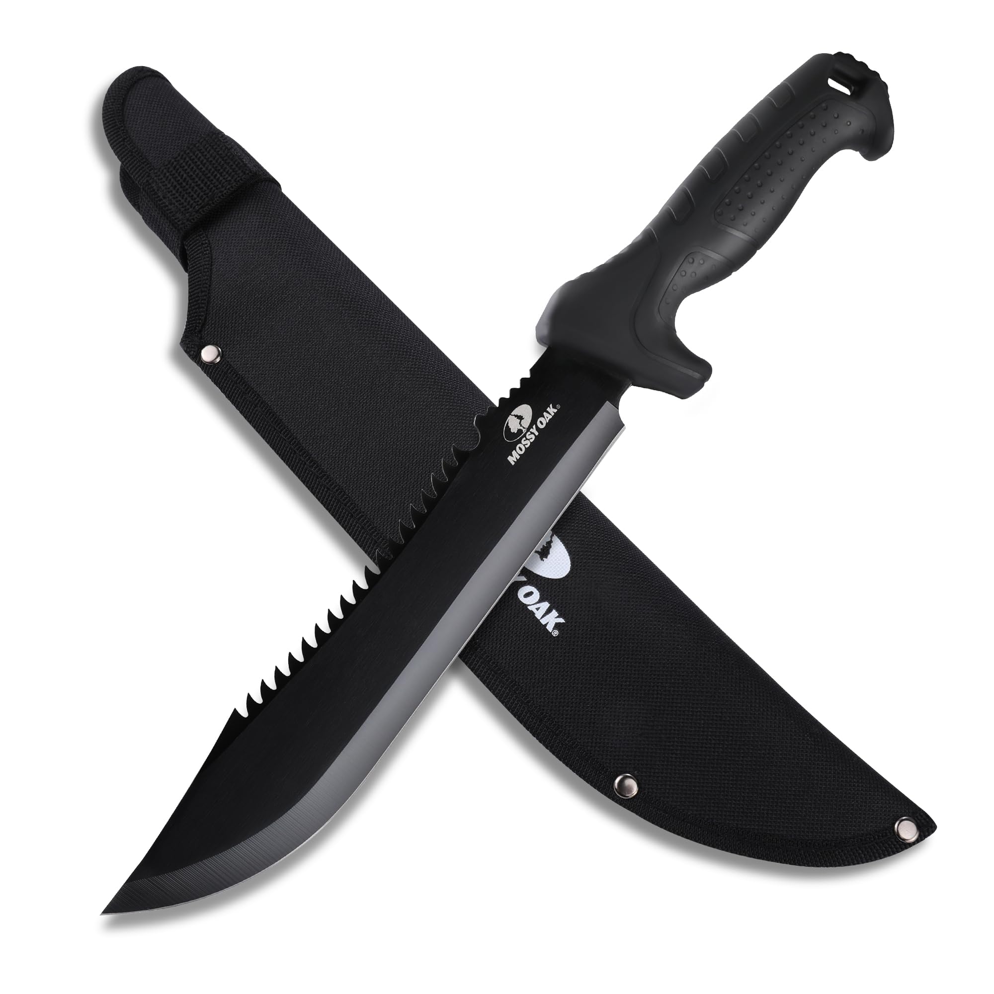 Mossy Oak 16-inch machete blade for tough brush cutting and camping tasks.