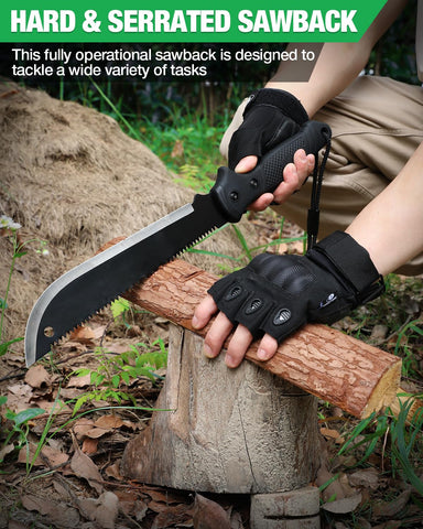 Mossy Oak machete handle ergonomic grip enhances comfort on long tasks.