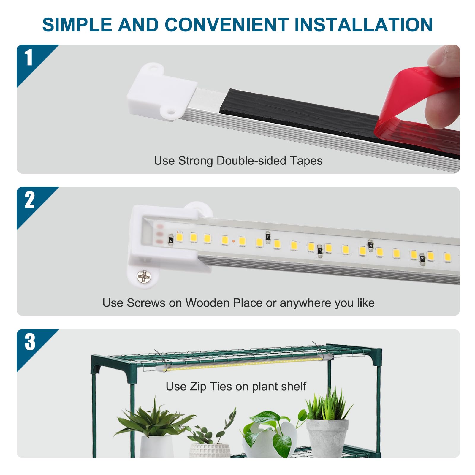 Mosthink Grow Light Strip wide application suits shelves, hydroponics, and seeds.