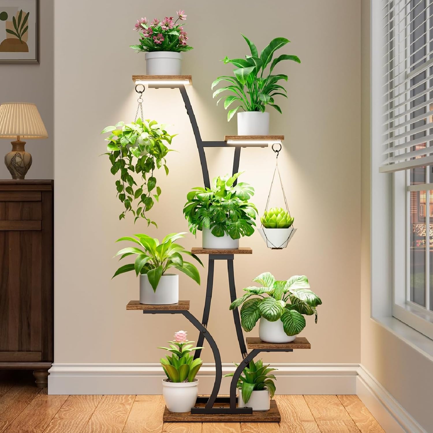 MOSTWOGO wrought-iron frame with wooden shelves for durable decor