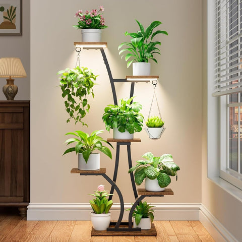 MOSTWOGO wrought-iron frame with wooden shelves for durable decor