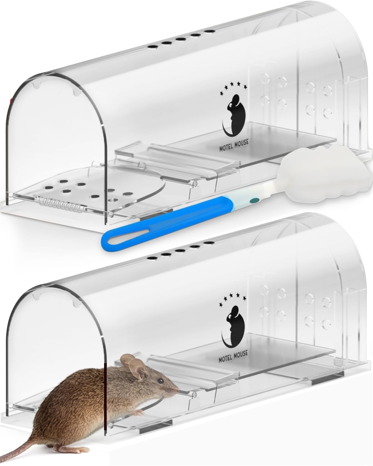 Motel Mouse humane trap front view showing ample space for live capture.