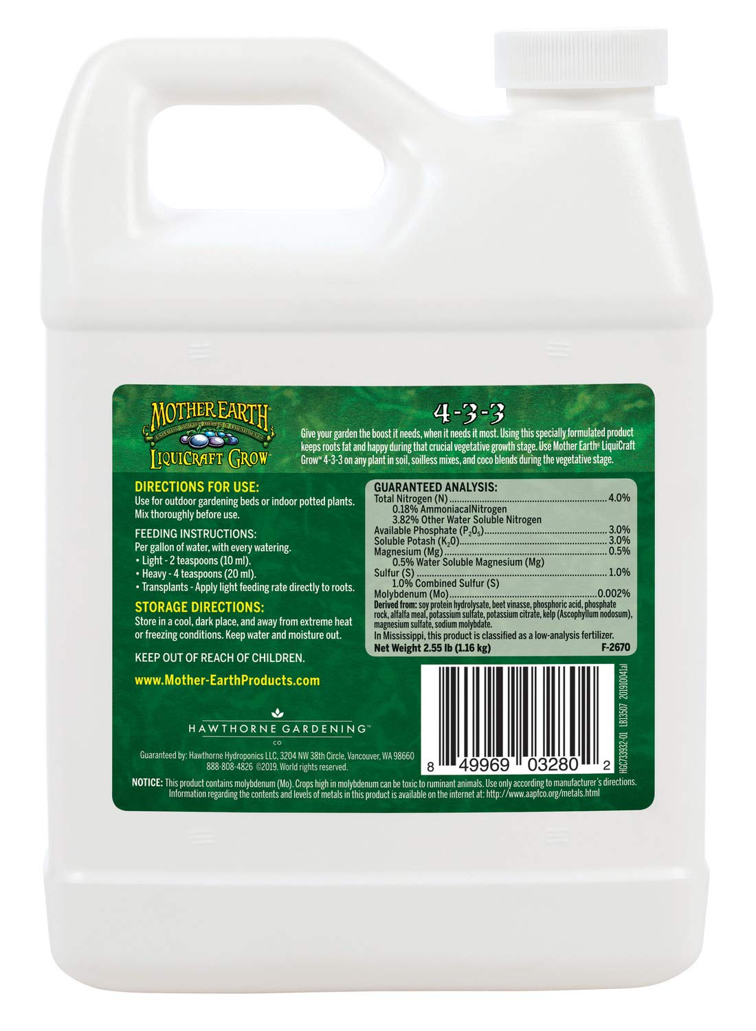 Mother Earth LiquiCraft Grow nutrient mix ready for soil and coco applications.
