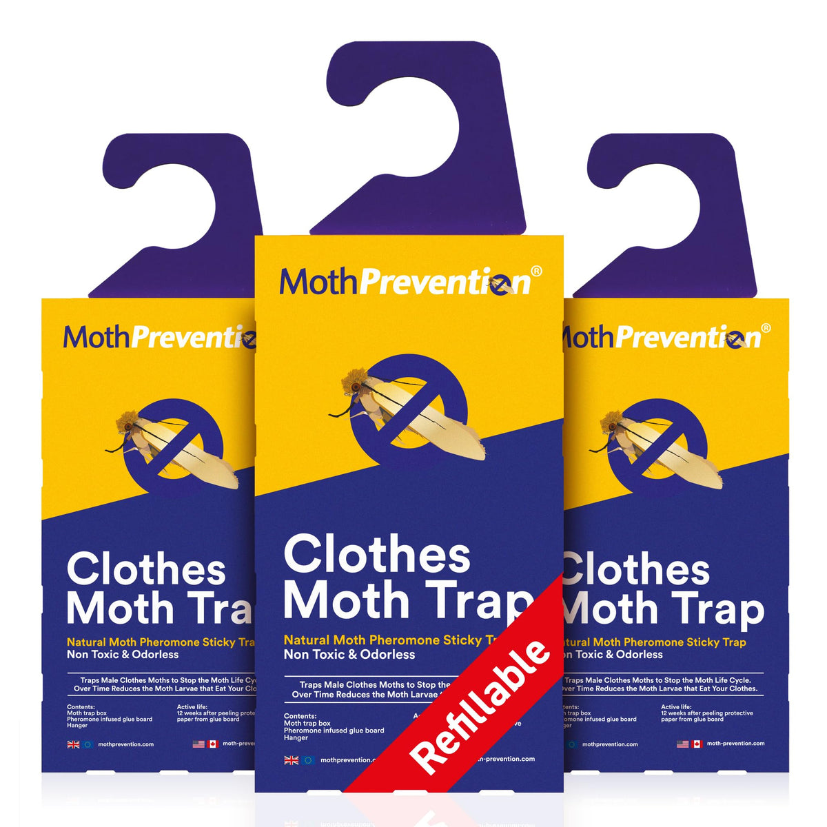 MothPrevention 3-pack traps in box ready to protect wardrobes