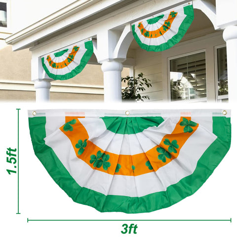 Motiloo foldable flag on railing for quick St. Patrick's Day display.
