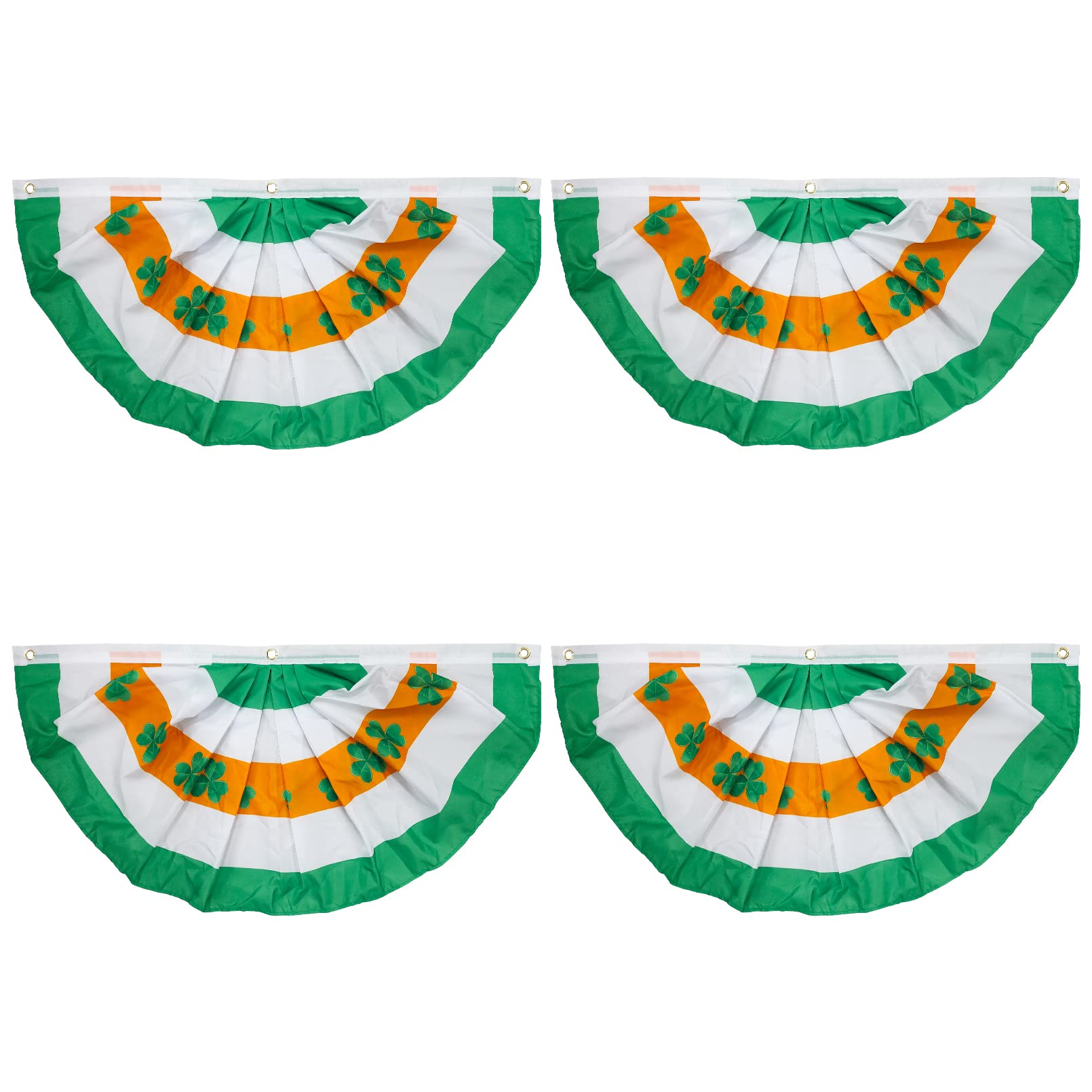 Motiloo St Patrick's Day pleated fan flag on porch for festive curb appeal.