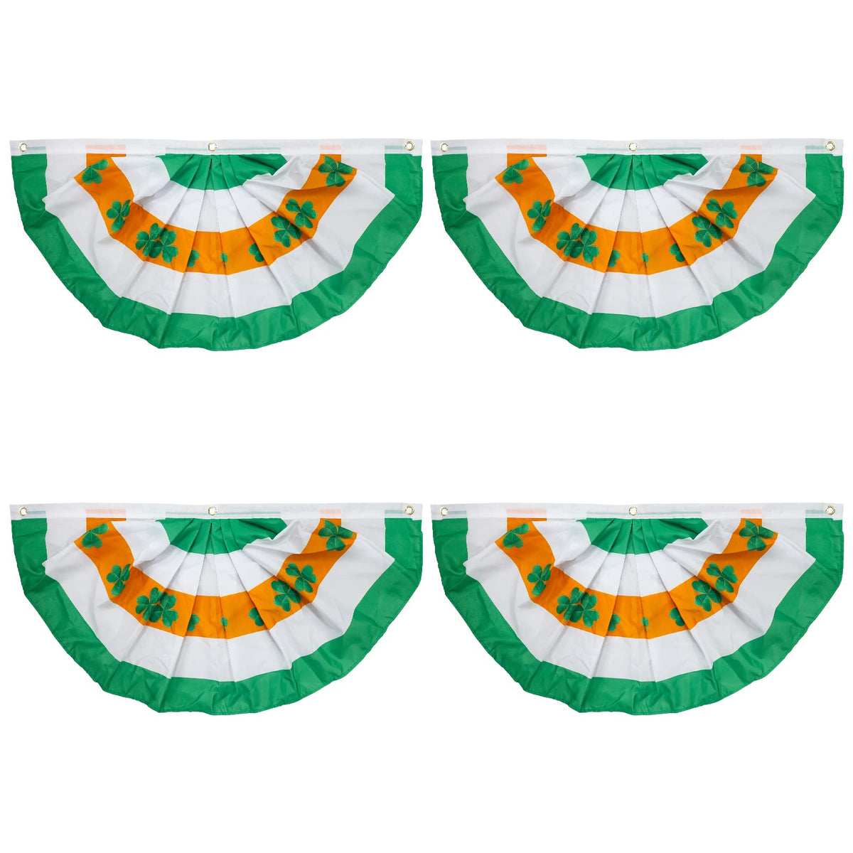 Motiloo St Patrick's Day pleated fan flag on porch for festive curb appeal.