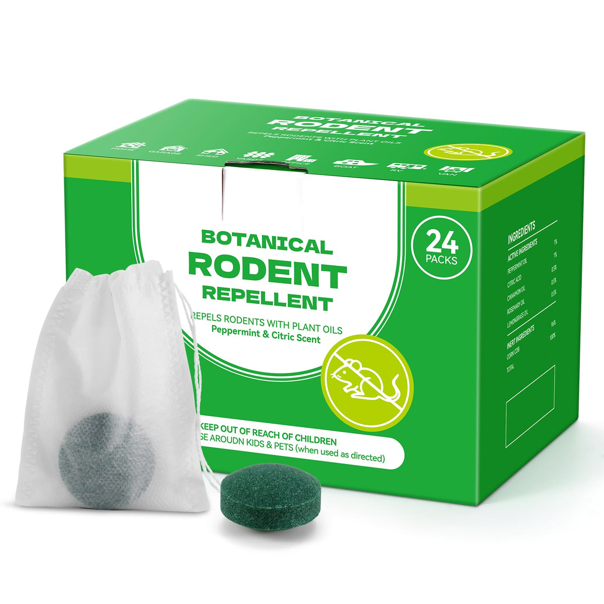 MotionNOVA plant-based mouse repellent pouch creates a scent barrier to deter mice indoors.