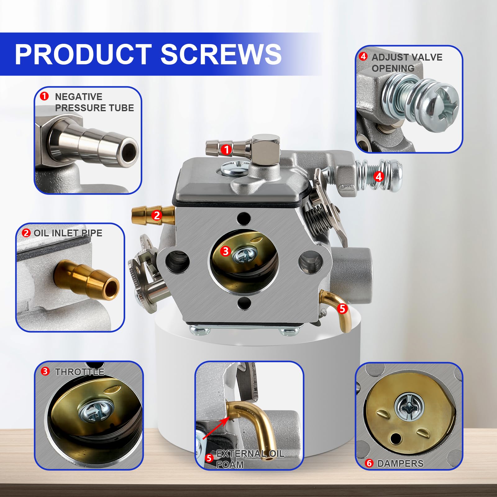 MOTOALL Echo CS370 carburetor close-up showing precise workmanship