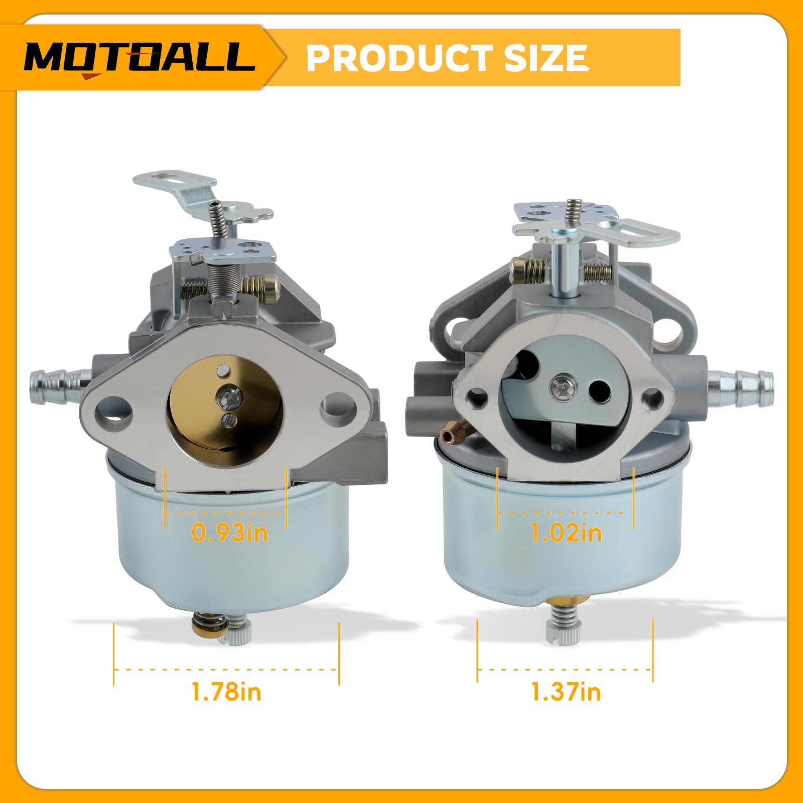MOTOALL carburetor adjustment screws enable tuning for varying snow conditions.