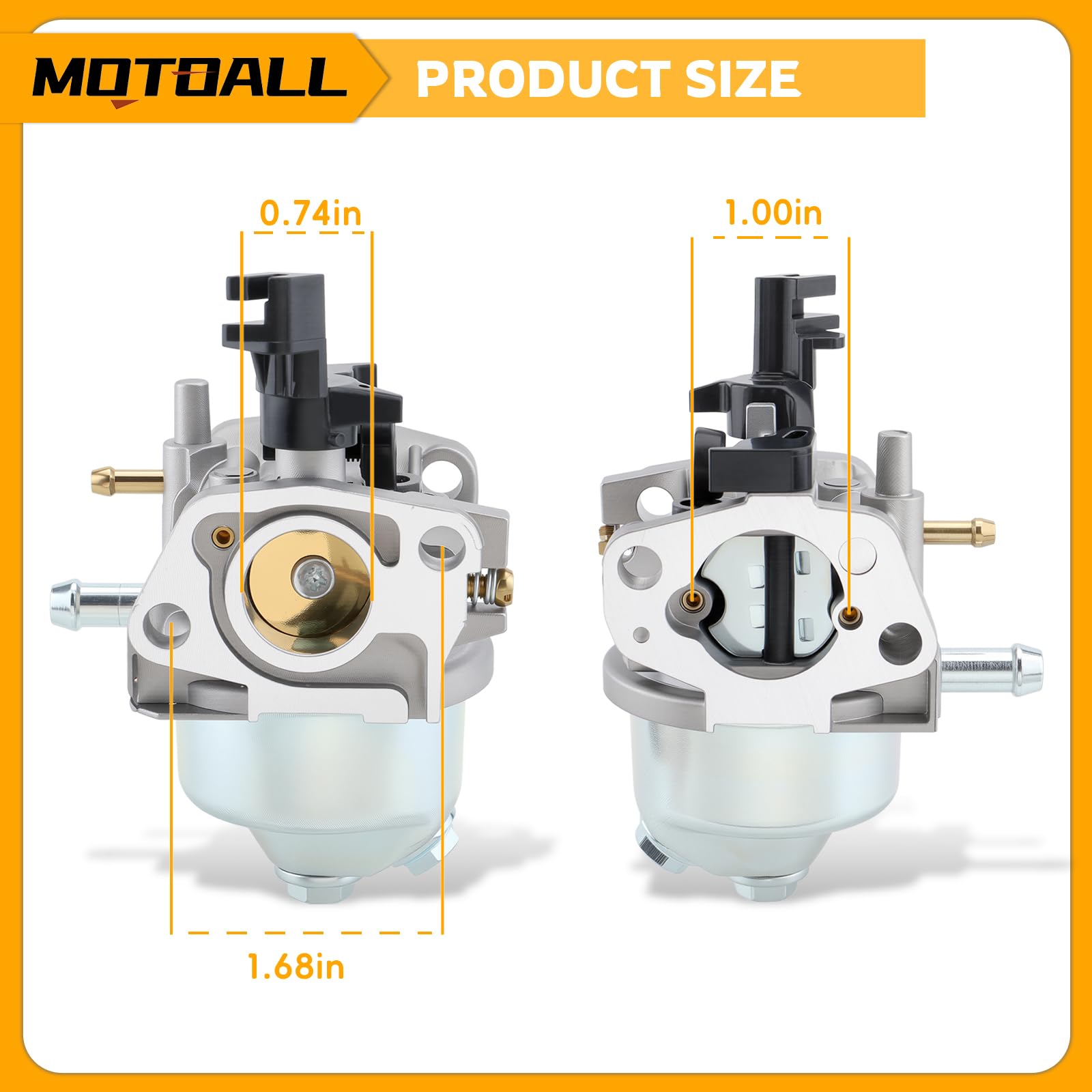 MOTOALL carburetor closeup highlights gasket area and compact design.