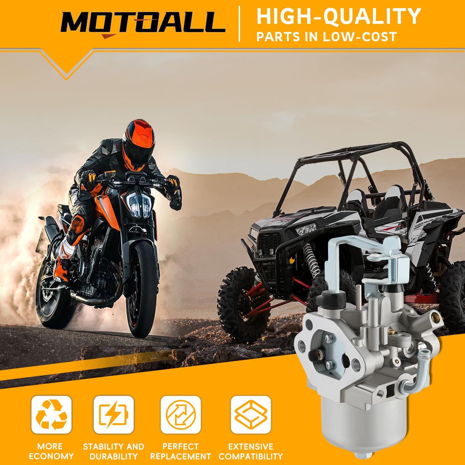 MotoAll EX30 carburetor close-up showing Mikuni RGX4800 compatibility for smooth starts