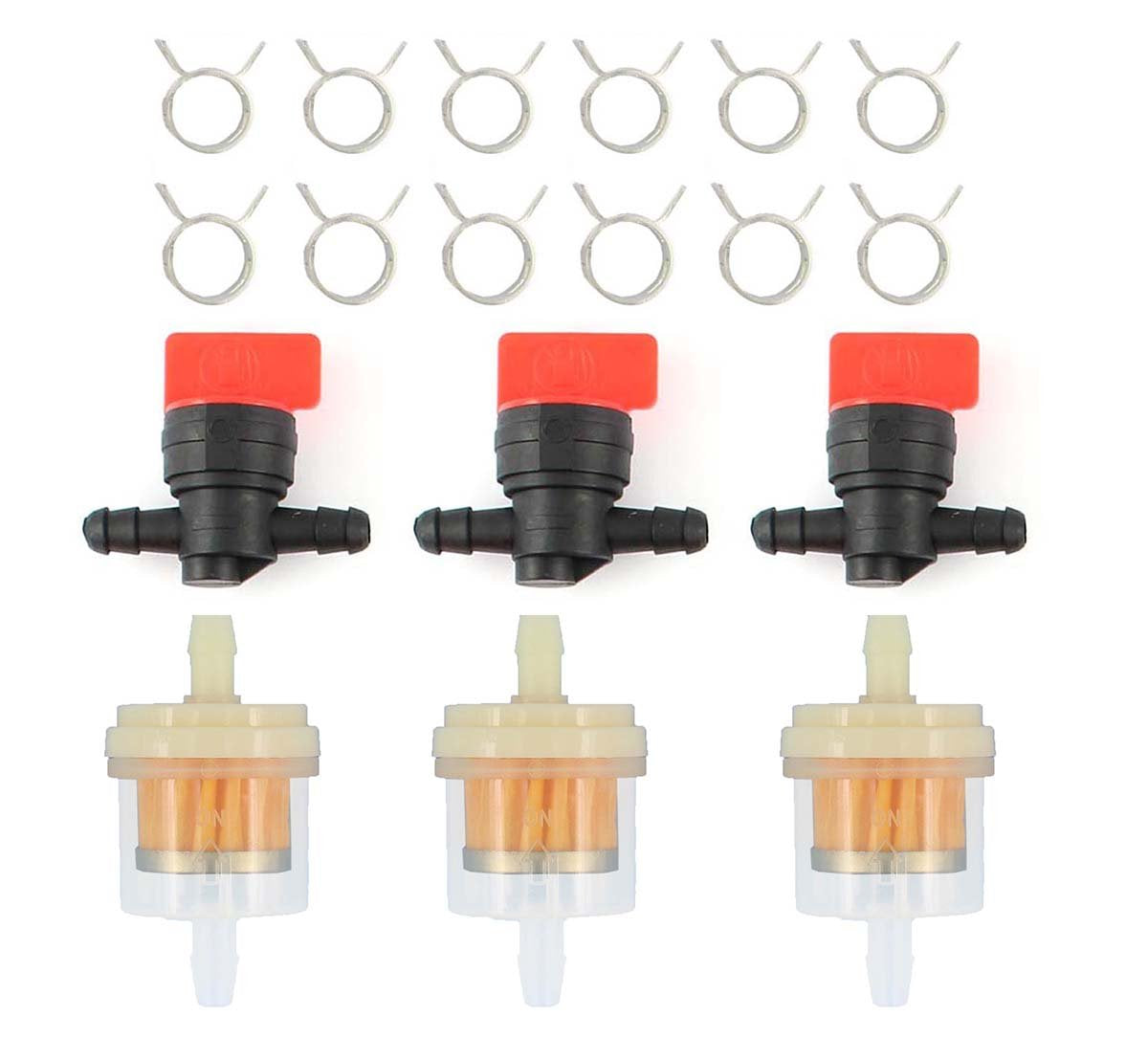 Motoku in-line fuel filter kit with shut-off valves for Briggs Stratton engines improves reliability.