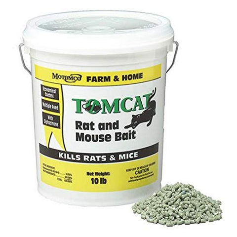 Motomco Tomcat bait pellet 10 lb for effective rural rodent control.
