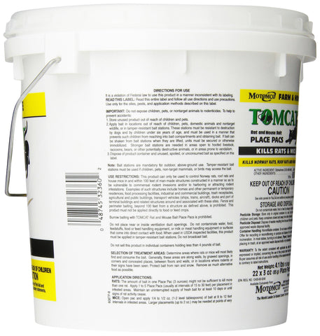 Motomco Tomcat pack-pail back view, sturdy packaging for easy storage and repeated use.