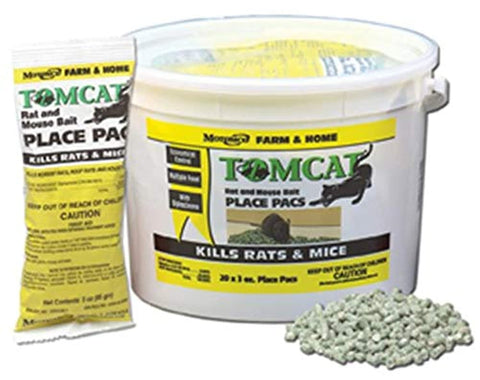 Motomco Tomcat pack-pail front view, ready for practical rodent control in homes and farms.