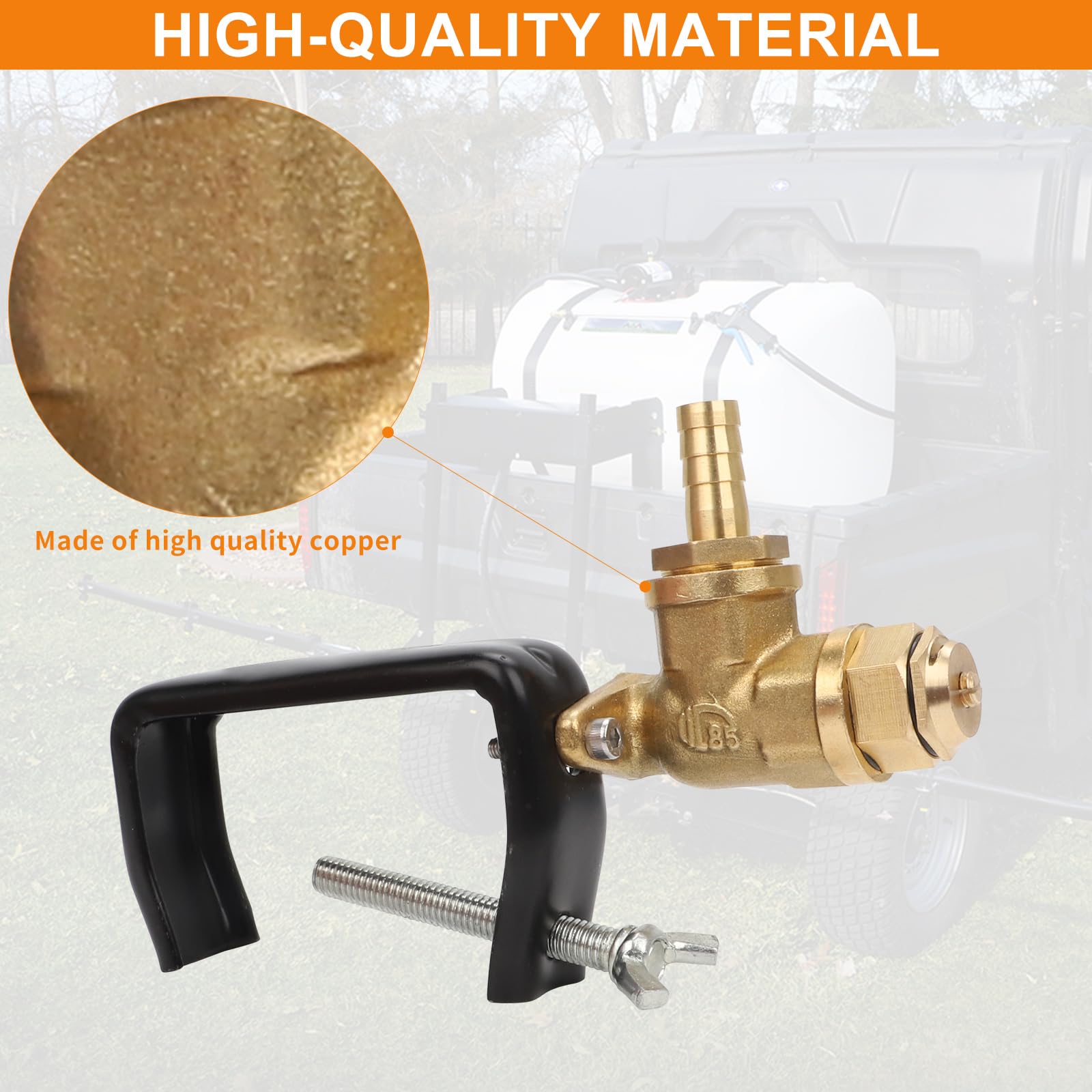 MOTOQUEEN brass construction nozzle highlights rust resistance for durability.