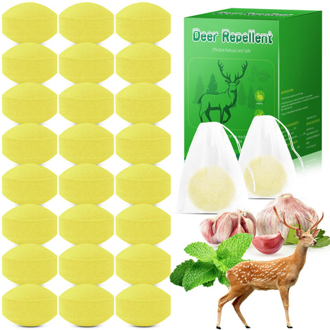 Motrapso deer repellent outdoor bottle with peppermint scent guarding a garden area.