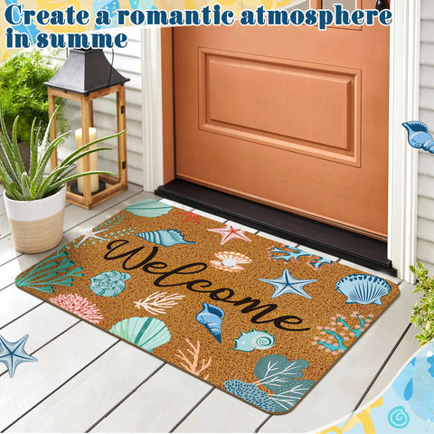 Moucuny summer welcome mat featuring ocean design for stylish front-door appeal.
