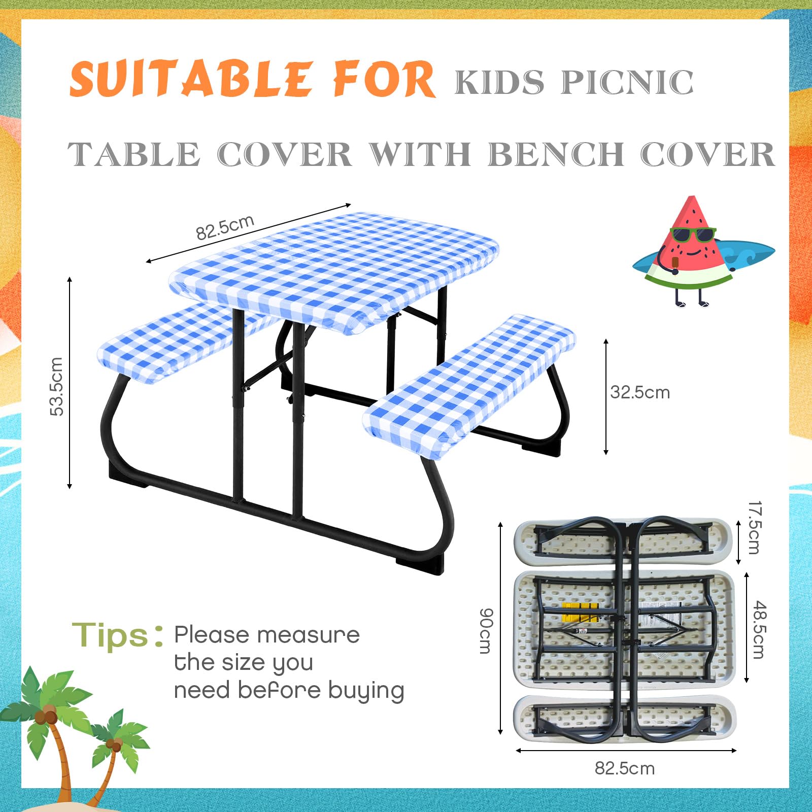Moukeren bench fitted cover blue and white keeps seating clean during meals.