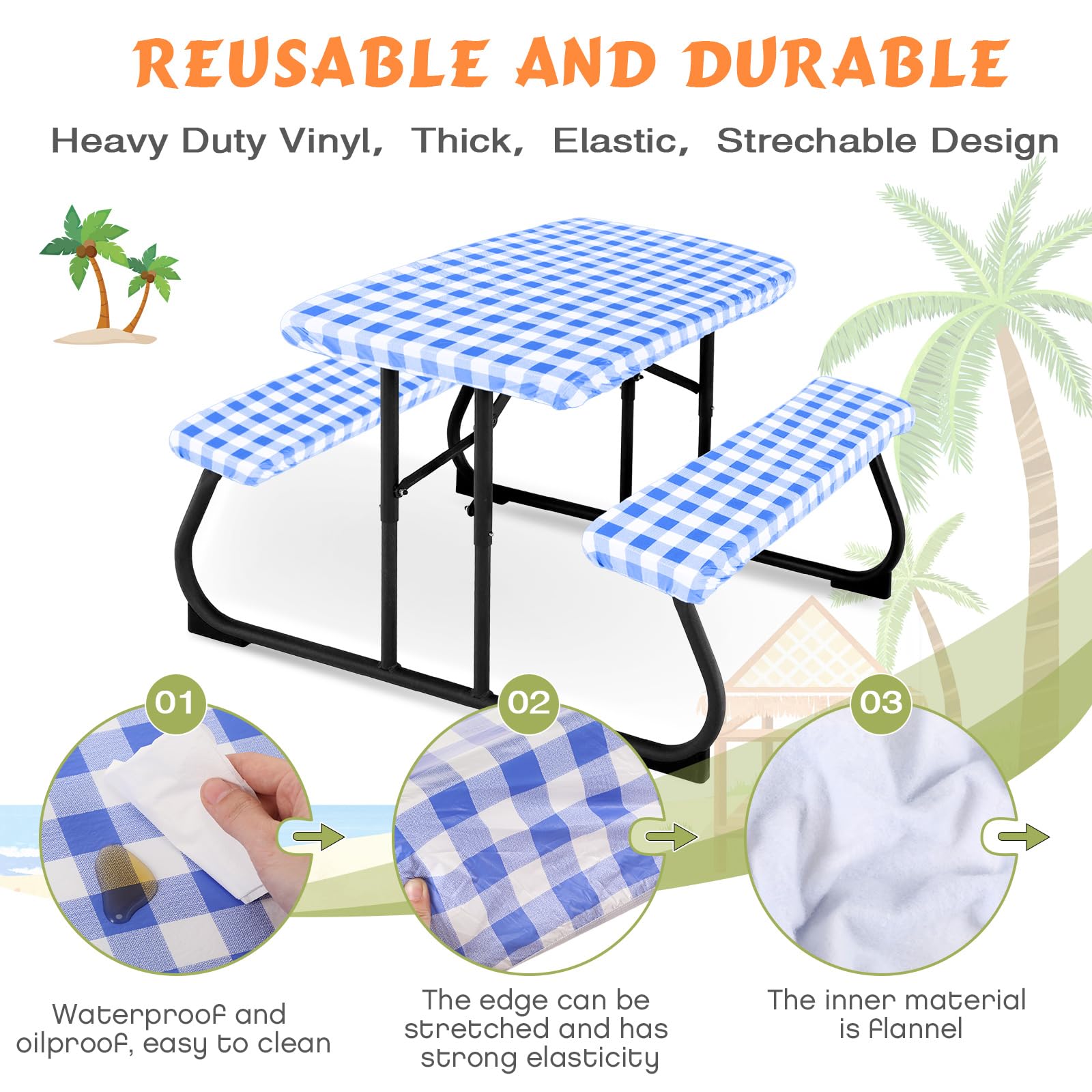 Checker-pattern picnic cover by Moukeren adds style and resists spills.