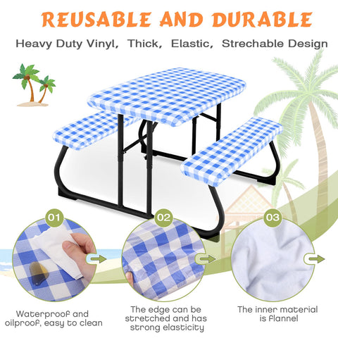 Checker-pattern picnic cover by Moukeren adds style and resists spills.