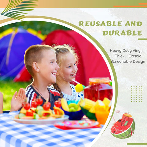 Waterproof vinyl tablecloth by Moukeren guards outdoor tables.