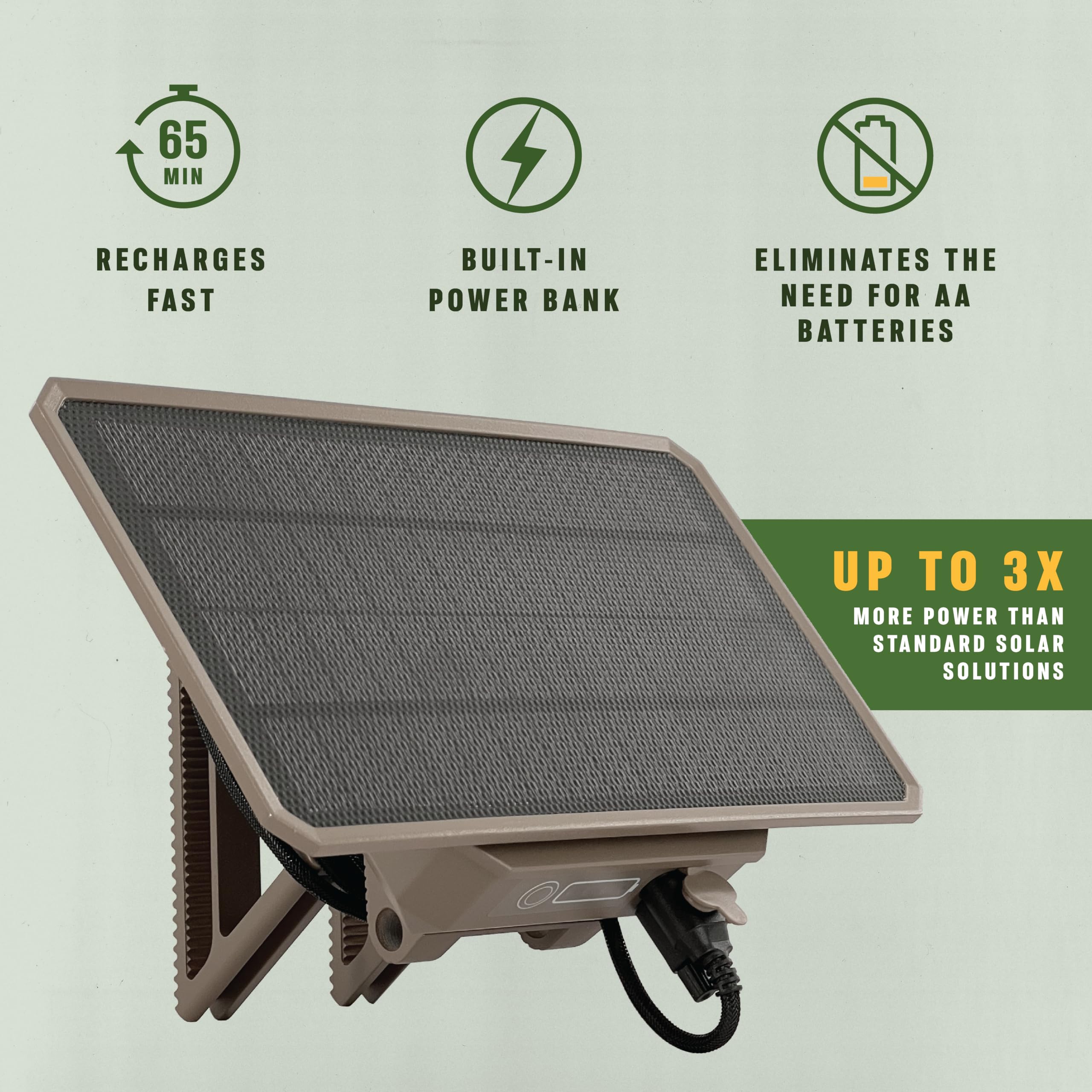 Moultrie Solar Panel Power Pack II side view demonstrates slim mounting profile.