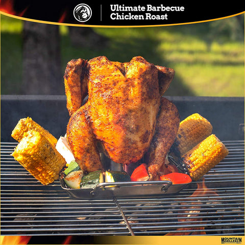 Mountain Grillers stable base and hands-free roasting in action