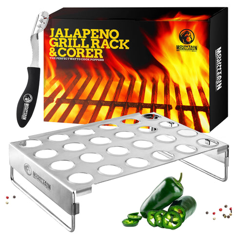 Mountain Grillers Jalapeno Popper Holder 24-hole rack designed for even grilling.