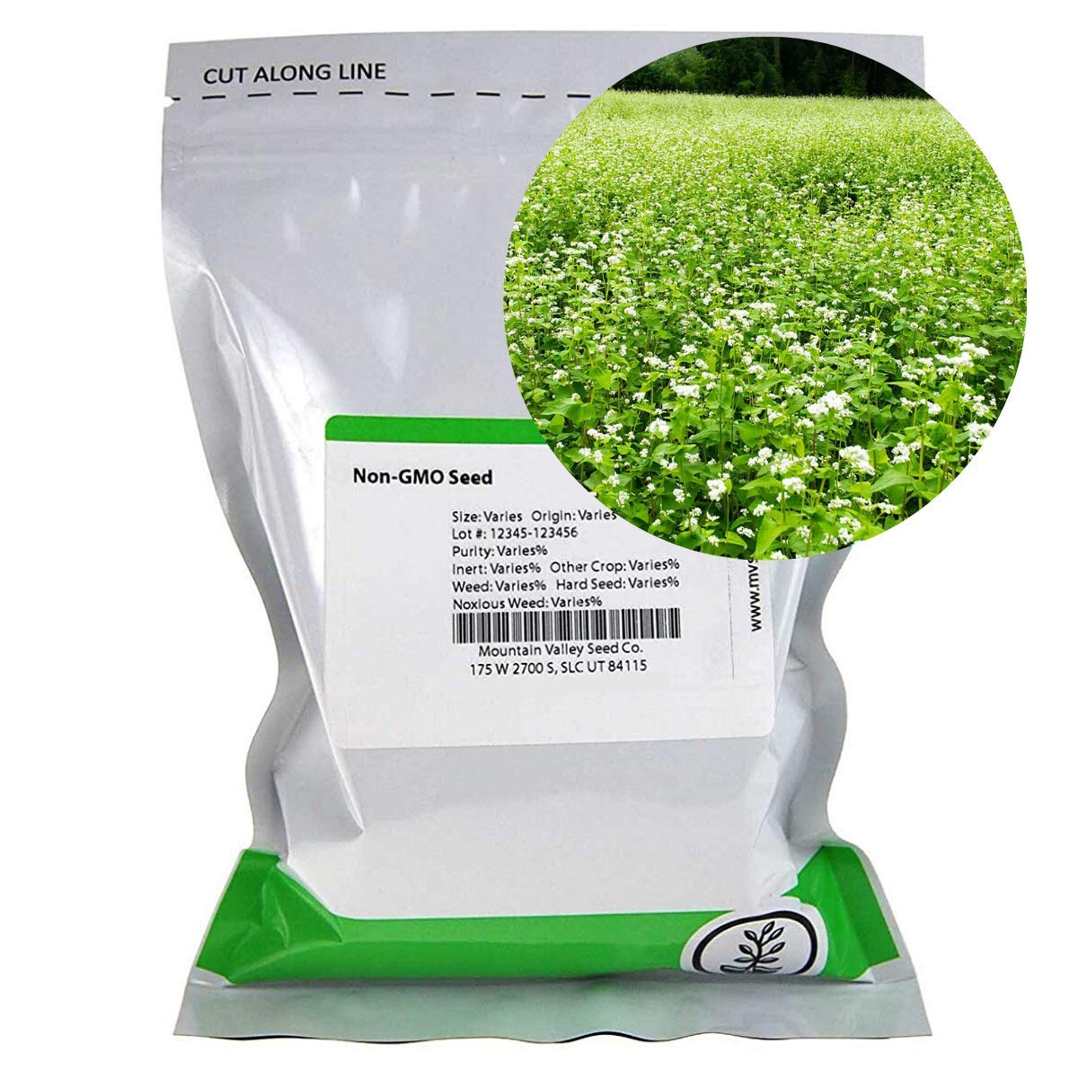 Mountain Valley Buckwheat Seeds 1lb front label ideal for home microgreen projects.