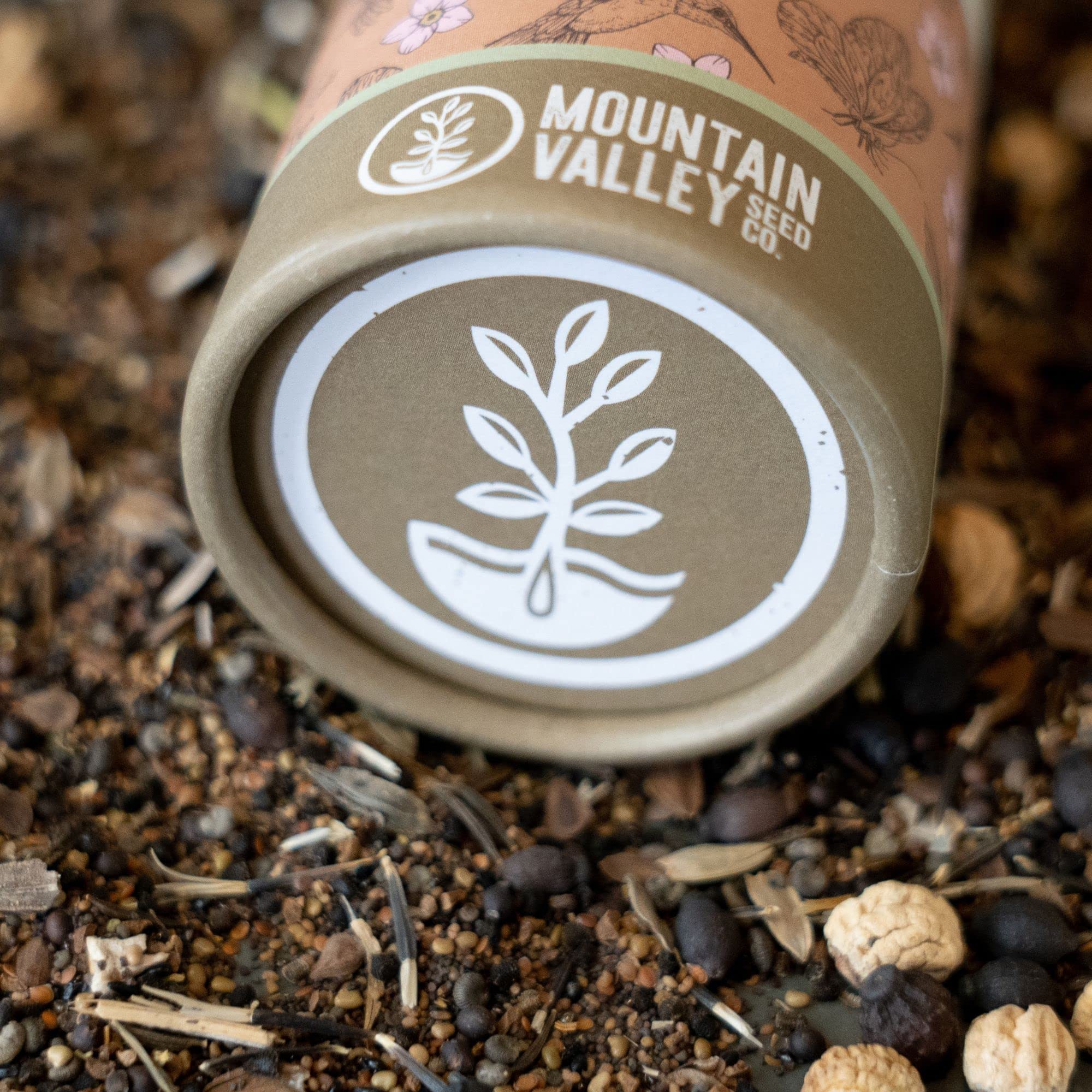 Mountain Valley Seed Co 23-variety seed mix ready for easy sowing.