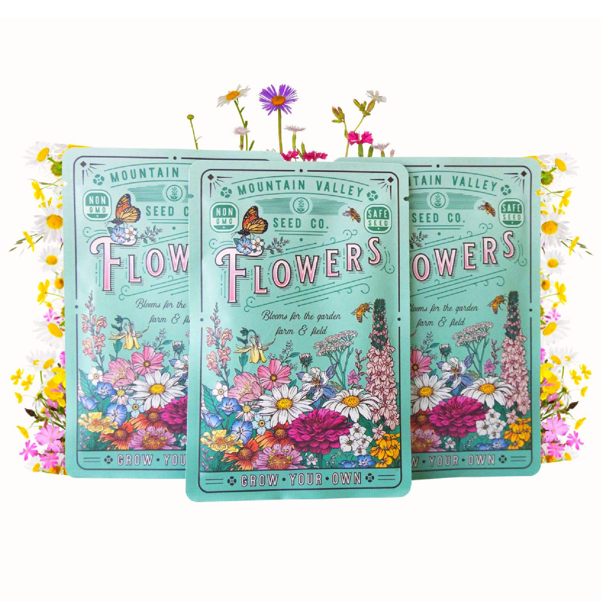 Packaging display for Mountain Valley Wildflower Collection, ideal gift-ready presentation.