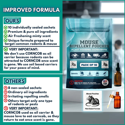Mouse Repellent Pouches close-up with natural essential oils for scent-based deterrence.