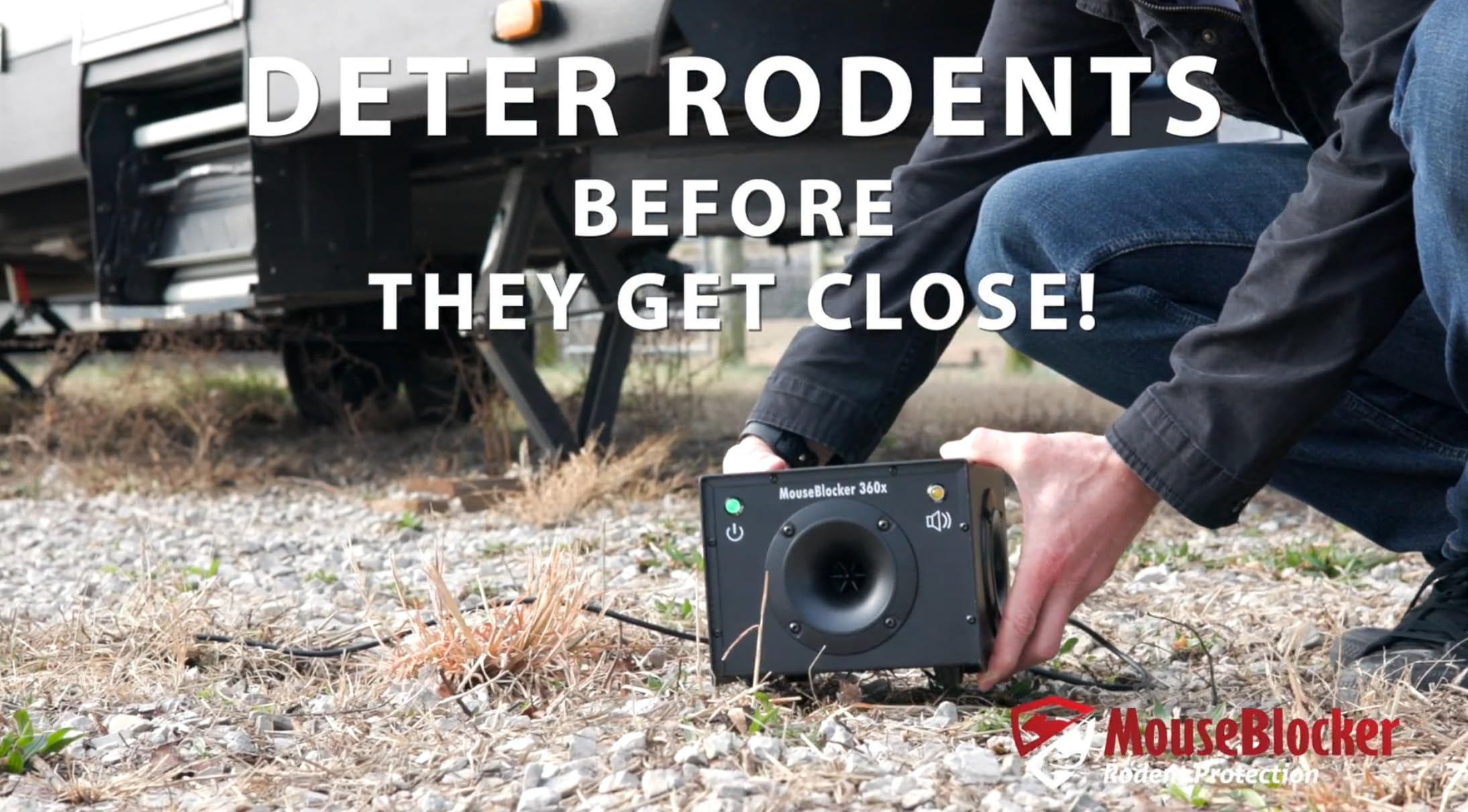 MouseBlocker 360 wall-mount demonstrates discreet placement against exteriors.