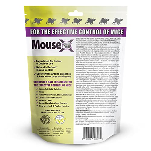 Closeup of MouseX 1lb bag showing easy, ready-to-use rodent solution
