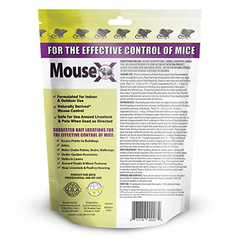 Closeup of MouseX 1lb bag showing easy, ready-to-use rodent solution